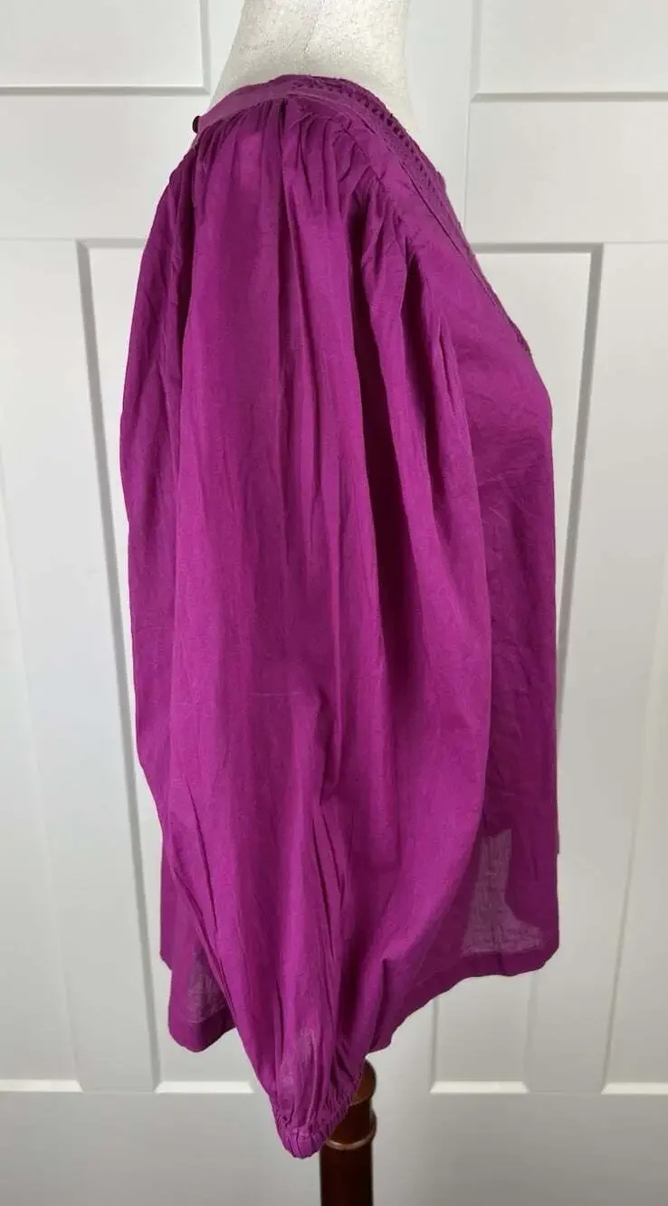 Farm Rio Anthropologie NWT Small Magenta Cotton Lace Balloon Sleeve Blouse